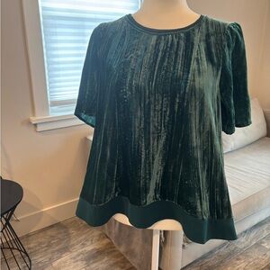 Anthropologie Maeve Green Velvet Top